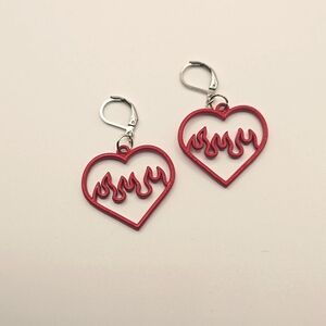 Red Heart Flame Earrings